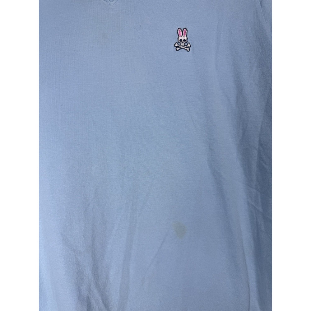 Psycho Bunny Boys Sz XL 18/20 Blue T-Shirt Embroidered Logo V-Neck Pima STAIN - Picture 5 of 6